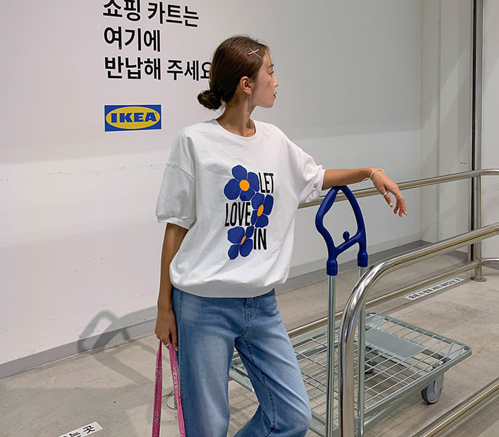 Flower Rib Nayem Short-sleeve Sweatshirt