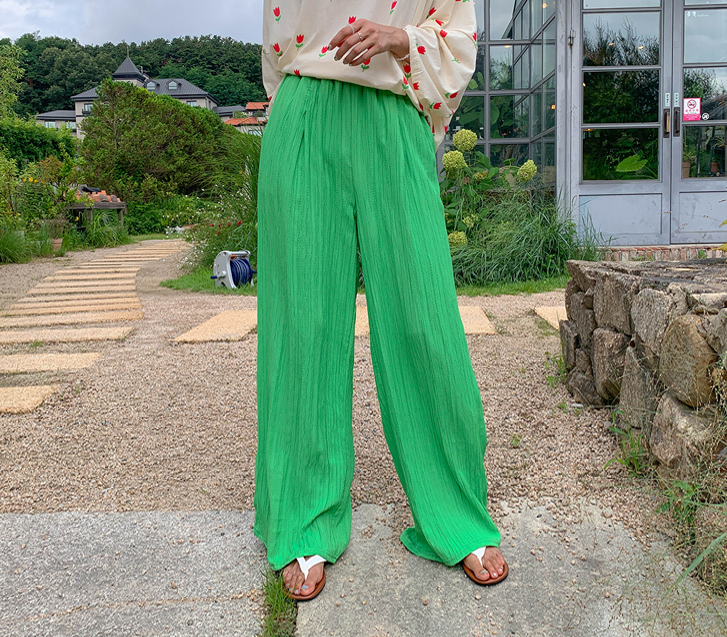 Vacation Pintuck Seersucker Banding Wide Pants