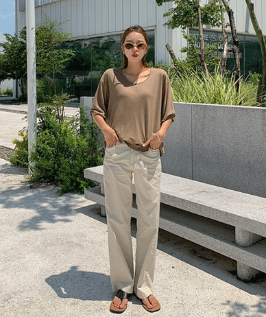 Dart Cut Banding Cotton Wide Pants
