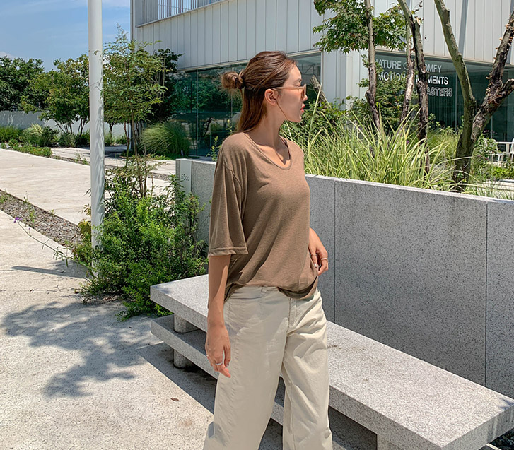 Dart Cut Banding Cotton Wide Pants