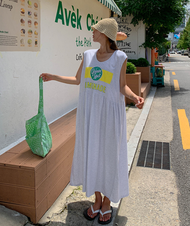Lemonade dyed Washing Sleeveless shirts Long one piece