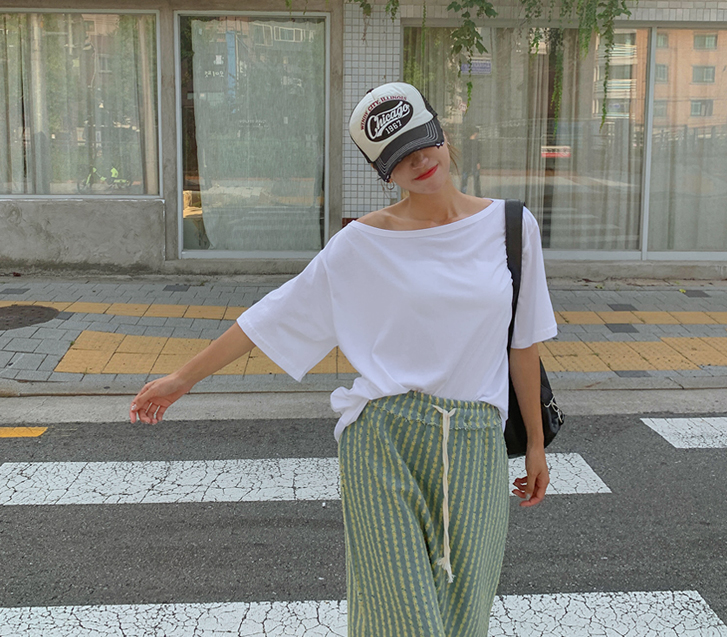 Sylvie One-Shoulder Boat Neck Short-Sleeve T-Shirt