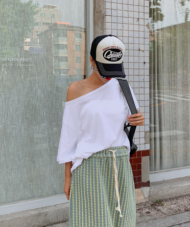 Sylvie One-Shoulder Boat Neck Short-Sleeve T-Shirt