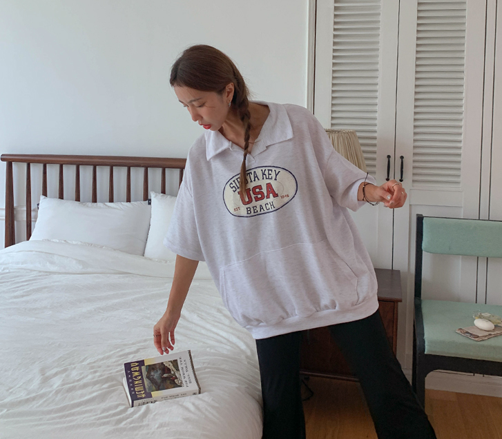 Beach Dye Pocket Short-sleeve Sweatshirt