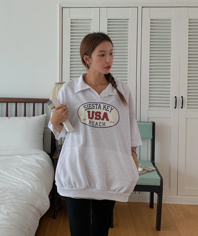 Beach Dye Pocket Short-sleeve Sweatshirt