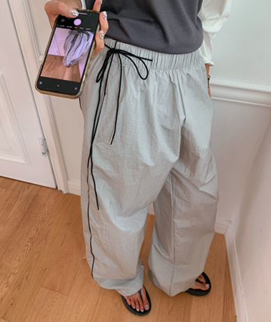 Cover nylon zip track string wide pants