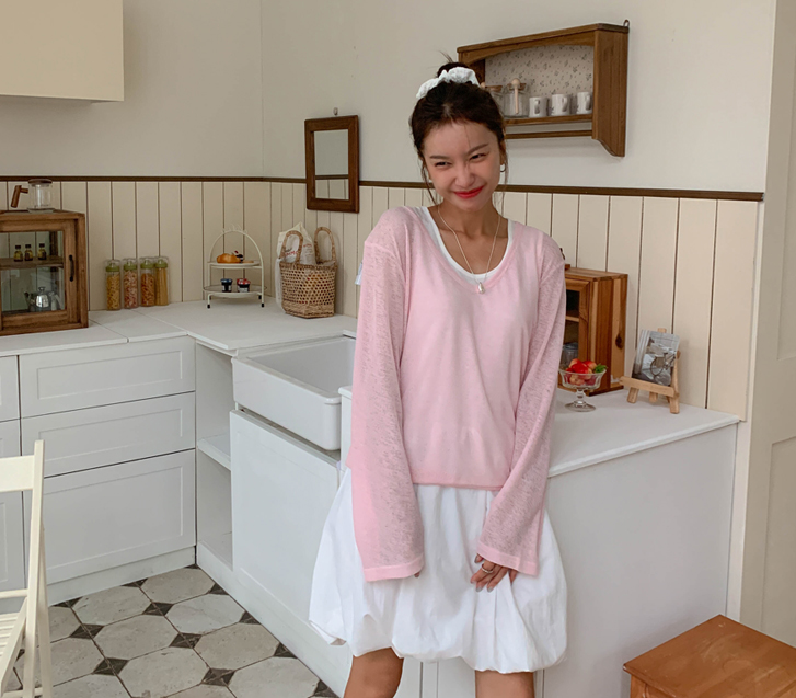 Benny See-through look V-neck Long-sleeve T-shirt