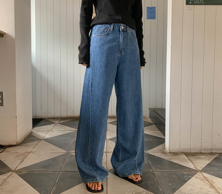 Habe Denim Banding Cut Wide Pants