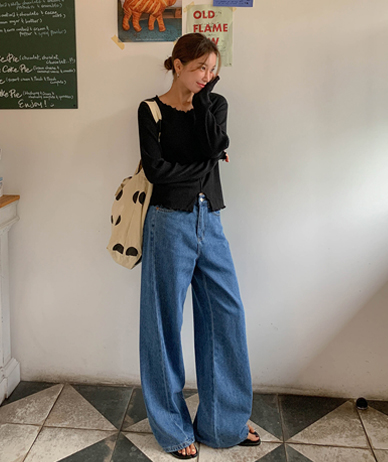 Habe Denim Banding Cut Wide Pants