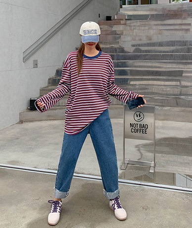 Honey Dangara color combination long-sleeved T-shirt