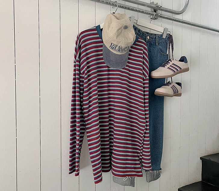Honey Dangara color combination long-sleeved T-shirt