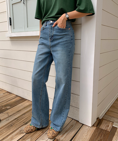 Leaf cut denim banding wide pants