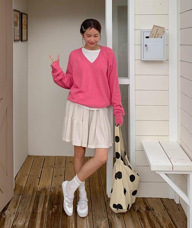 Poi Wool V-neck nagrang Knit