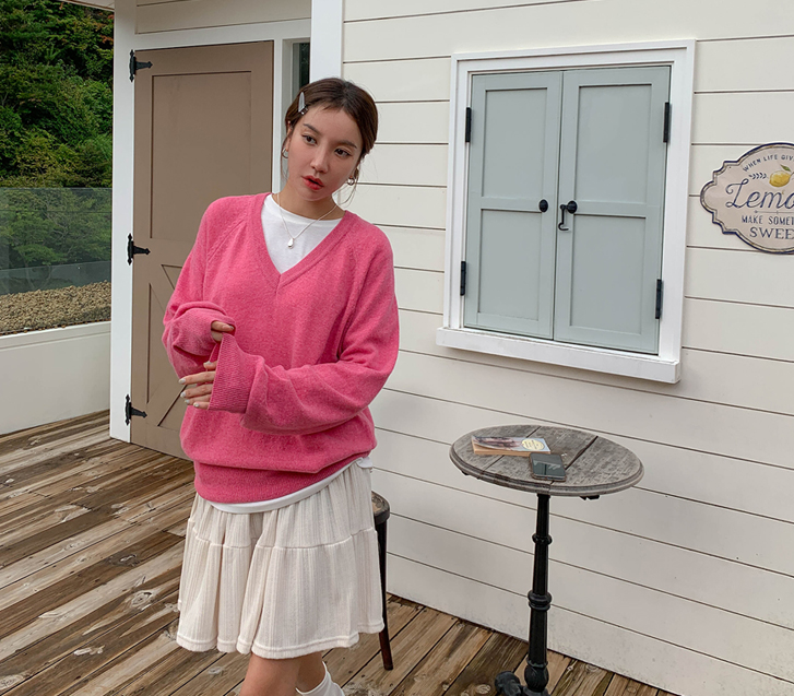 Poi Wool V-neck nagrang Knit