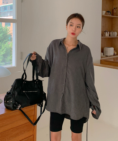 Low Silky Side-Strap Long-Sleeve Long Shirt Shirt