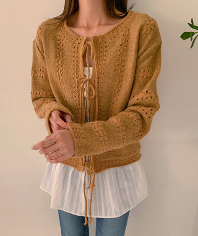 Bowknot Crochet Wool Knit Cardigan