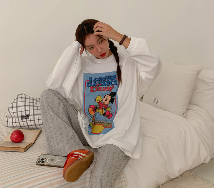 Classic Mickey Print Long-sleeve Long T-shirts