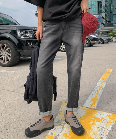 Outsing cut stitch baggy banding denim pants
