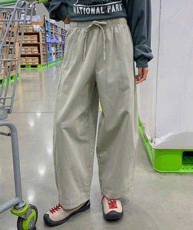 Soft Cotton Washing 9-part Cut Baggy Banding Pants