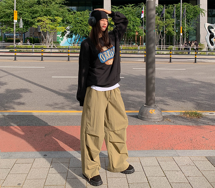 [15% off special sale] Q-O Nylon Pintuck Banding Two-Way Wide Pants