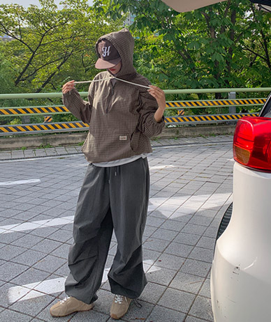 Tarot Check Pocket Patch Anorak Half Zip-Up
