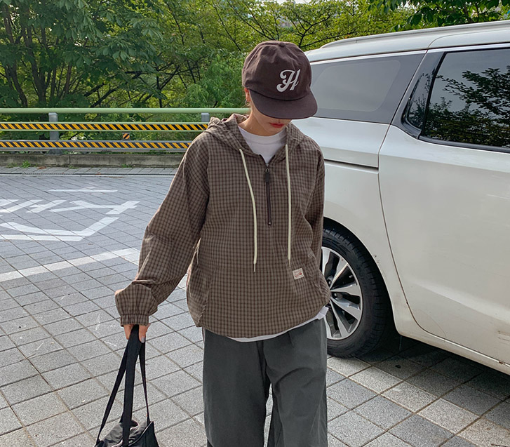 Tarot Check Pocket Patch Anorak Half Zip-Up
