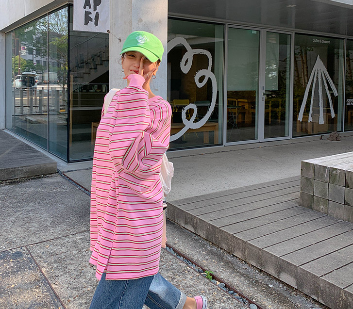 Miko overfit Dangara color combination Long-sleeve Long t shirts
