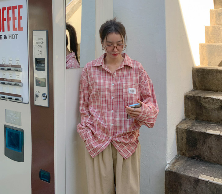 Paper Patch Grid Check Shirt Shirt