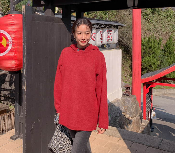 Moody Two button Highneck Hood Knit