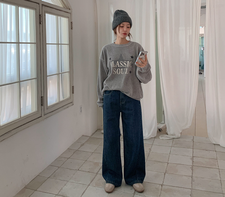 Spen Warm Pocket Bonded Fleece Cut Denim Wide Pants (Short/Basic/Longver)