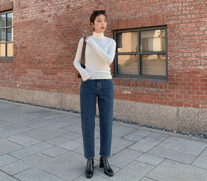 Chef napping denim banding semi-baggy pants