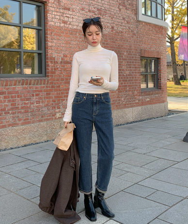 Chef napping denim banding semi-baggy pants