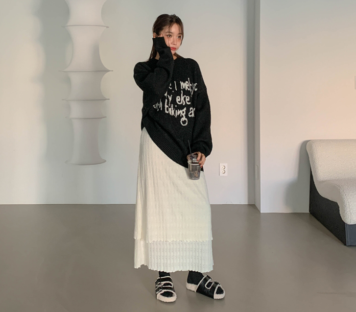 heart Patterns Brushed Banding Freel Rong Skirt