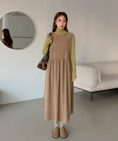 Connie Corduroy Sleeveless Shirts Long One Piece