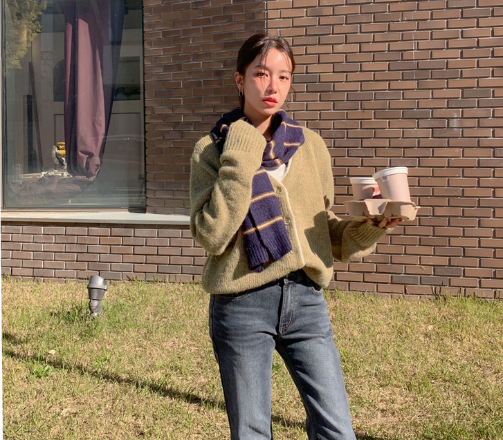 Line Button Alpaca Wool Knit Cardigan