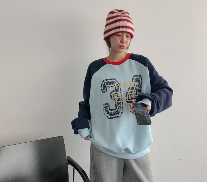 Three-pole color combination nagrang napping sweatshirt