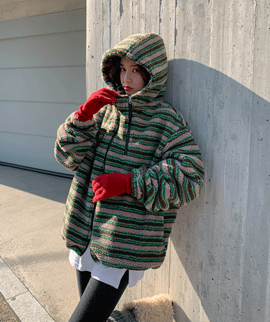 [Unisex]triple color combination Dumble Highneck Hoodies zip up