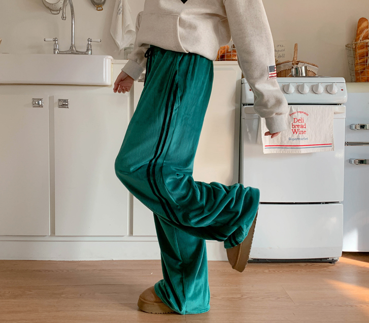 Morton Velour Corrugated Mink Fur Track Wide Training Pants