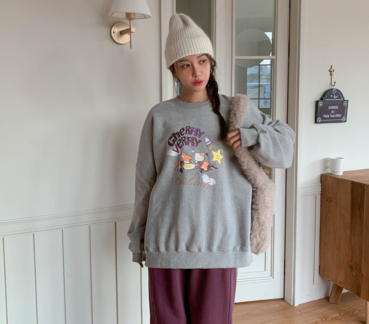 Cherry Blossom Printed Boxy Sweatshirt