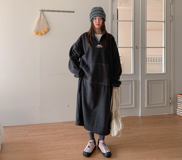 1963 Embroidered Fleece Half-Zip Long One Piece