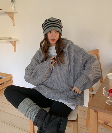 Wooner Twiddle Knit Hood Zip-up