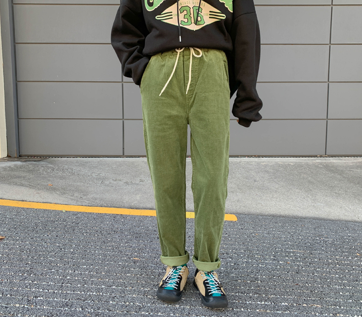 Perry Corduroy Banding Semi-Baggy Pants