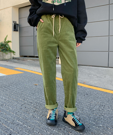 Perry Corduroy Banding Semi-Baggy Pants
