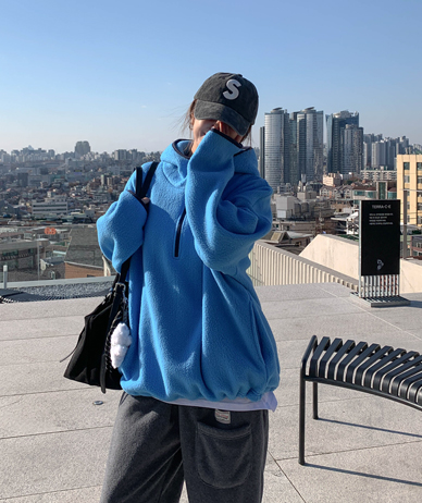 Oat color combination fleece half-zip hoodie