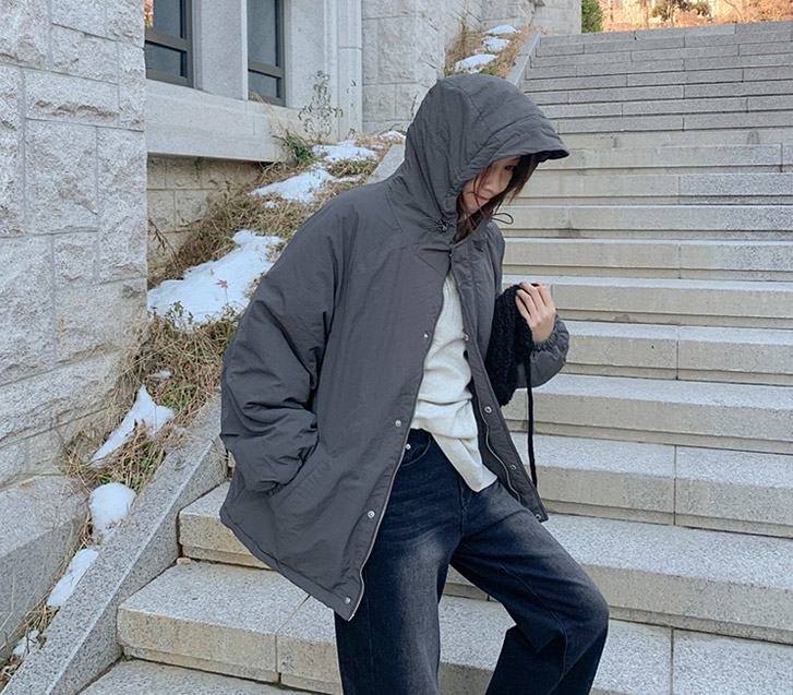 [Unisex] Balloon two-way wellon hood padding jumper