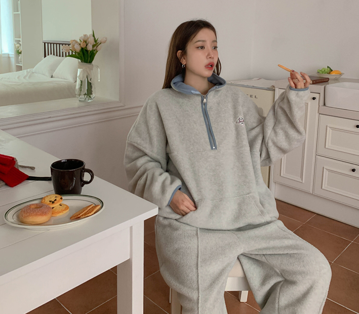 Tart Patch Color Combination Fleece Half-zip-up