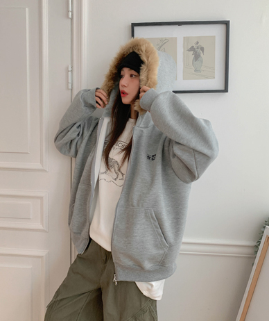 raccoon two-way hood zip-up