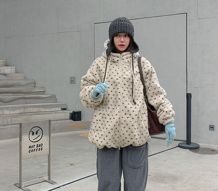 Point Dot Dumble Highneck Hood Zip-up