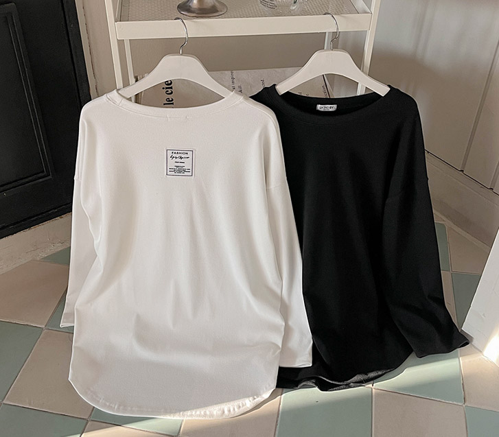 Ruin Back Patch Round Peach Fleece Unbalanced Long T-shirts