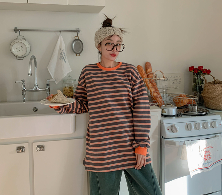 Mongsil Dangara color combination napping Long-sleeve Long t shirts